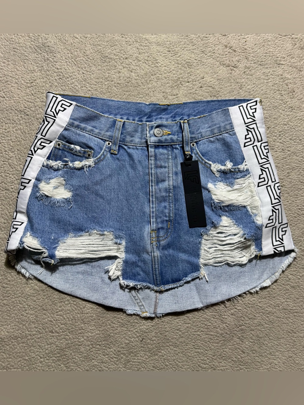 LF The Brand Skirt Womens 28 Adriana Blue Denim Distressed Button Fly Mini NEW